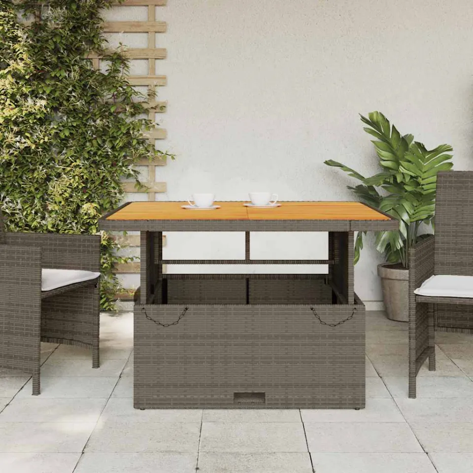 vidaXL Tuintafel 110x110x71 cm poly rattan en acaciahout grijs, foto 3
