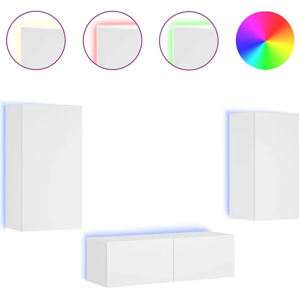 vidaXL 3-delige tv-wandmeubelset met LED-verlichting wit, foto 4