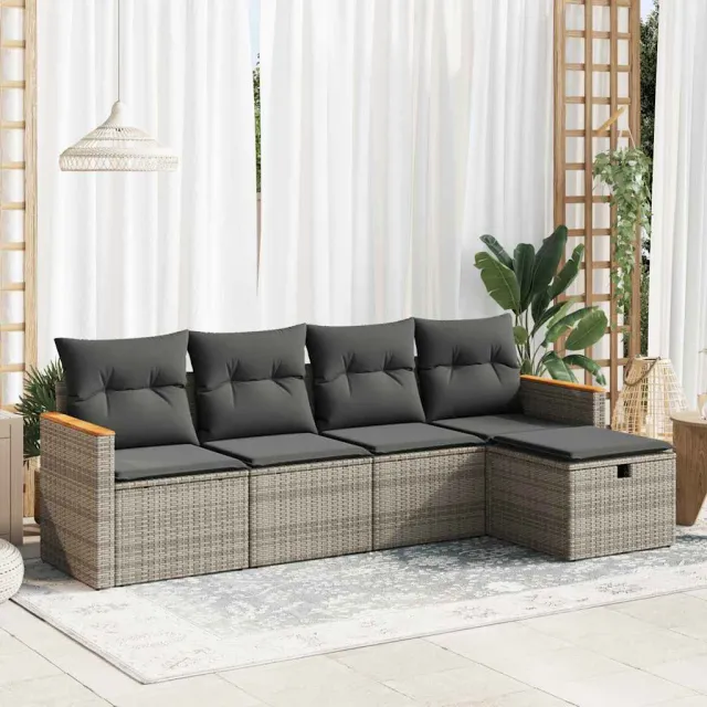 vidaXL 5-delige Loungeset met kussens poly rattan grijs, foto 2