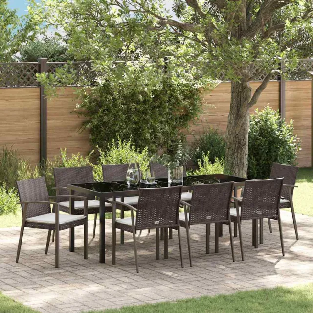 vidaXL Tuin eettafelset 9 st Bruin en zwart PE Rattan