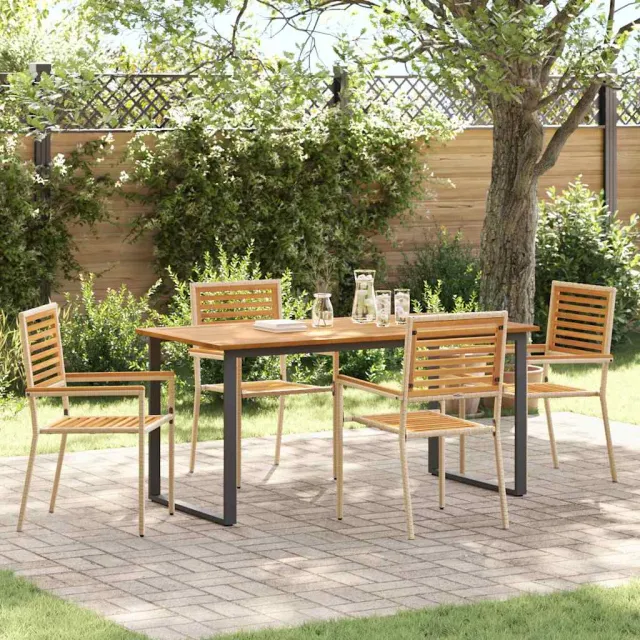 vidaXL Tuin eettafelset 5 st Beige Massief Acaciahout, foto 2