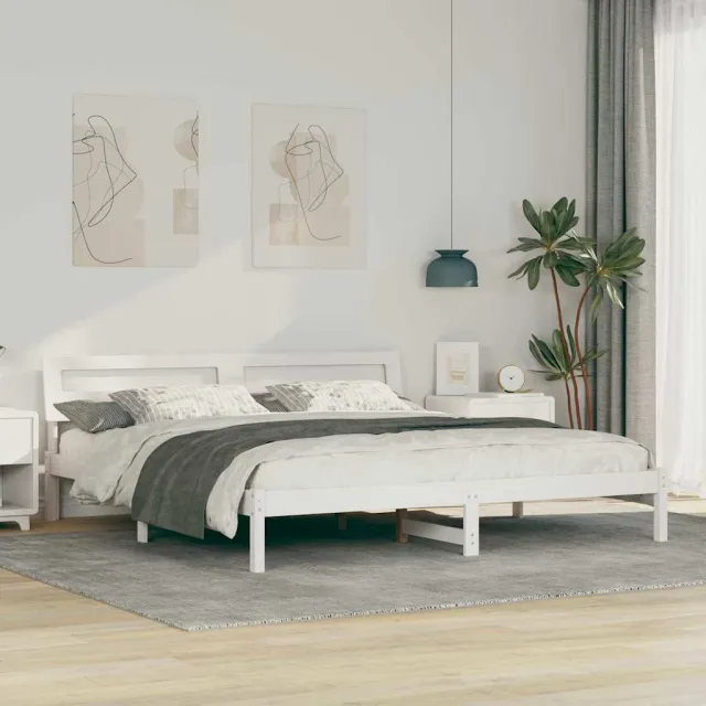 vidaXL Bedframe met hoofdeinde Wit 200 x 200 cm Massief grenenhout