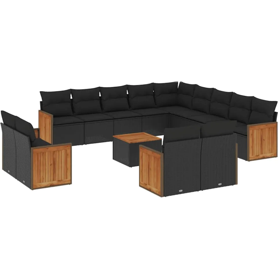vidaXL 14-delige Loungeset met kussens poly rattan zwart, foto 3