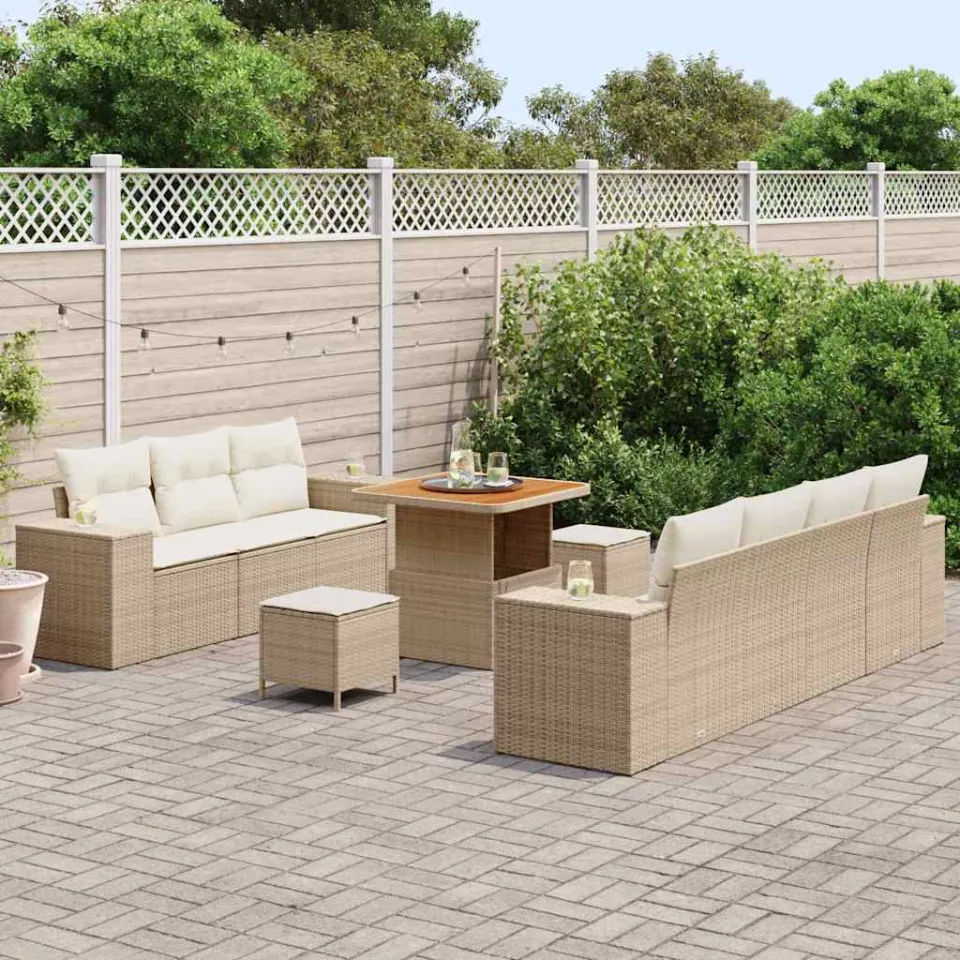 vidaXL Tuin Sofa Set met kussen met opslag 10 pcs Beige poly rattan, foto 3