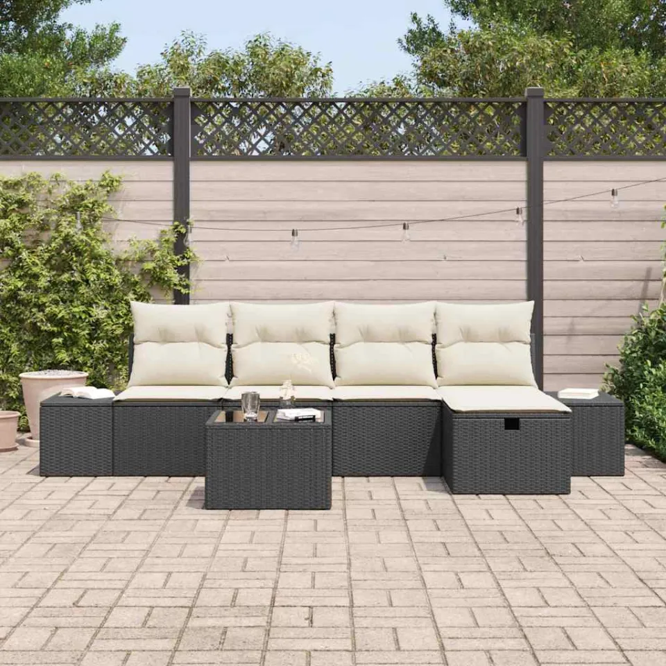 vidaXL Bankstel 6 st poly rattan zwart, foto 3