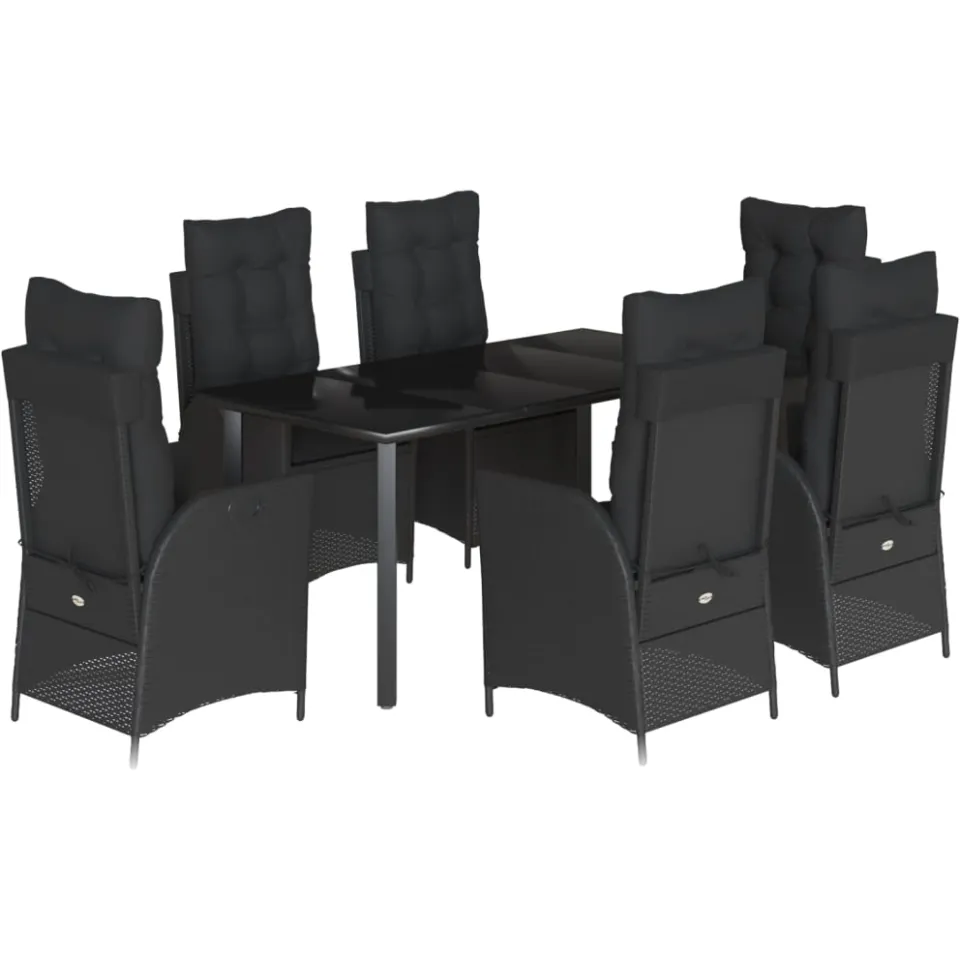 vidaXL 7-delige Tuinset met kussens poly rattan zwart