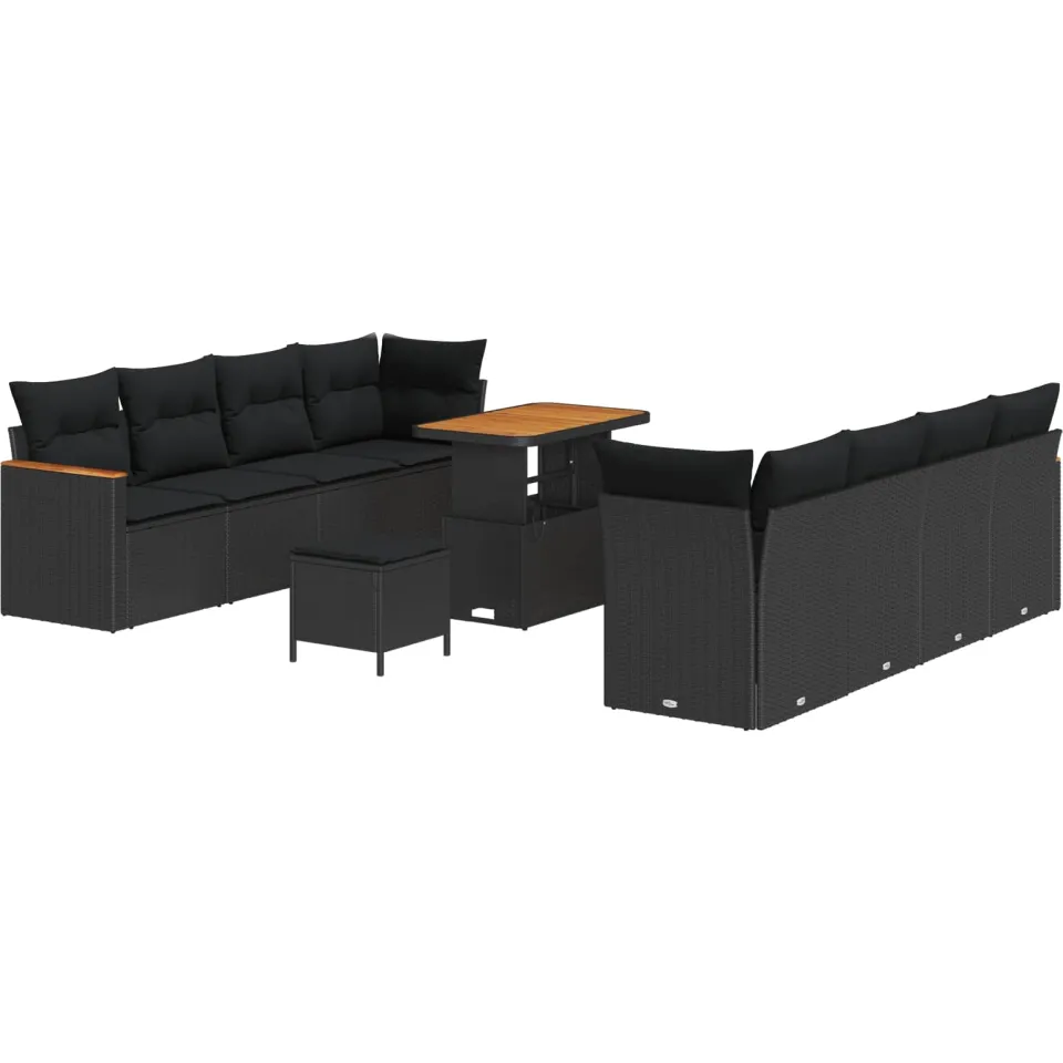 vidaXL Tuinbankenset 11 st Zwart poly rattan