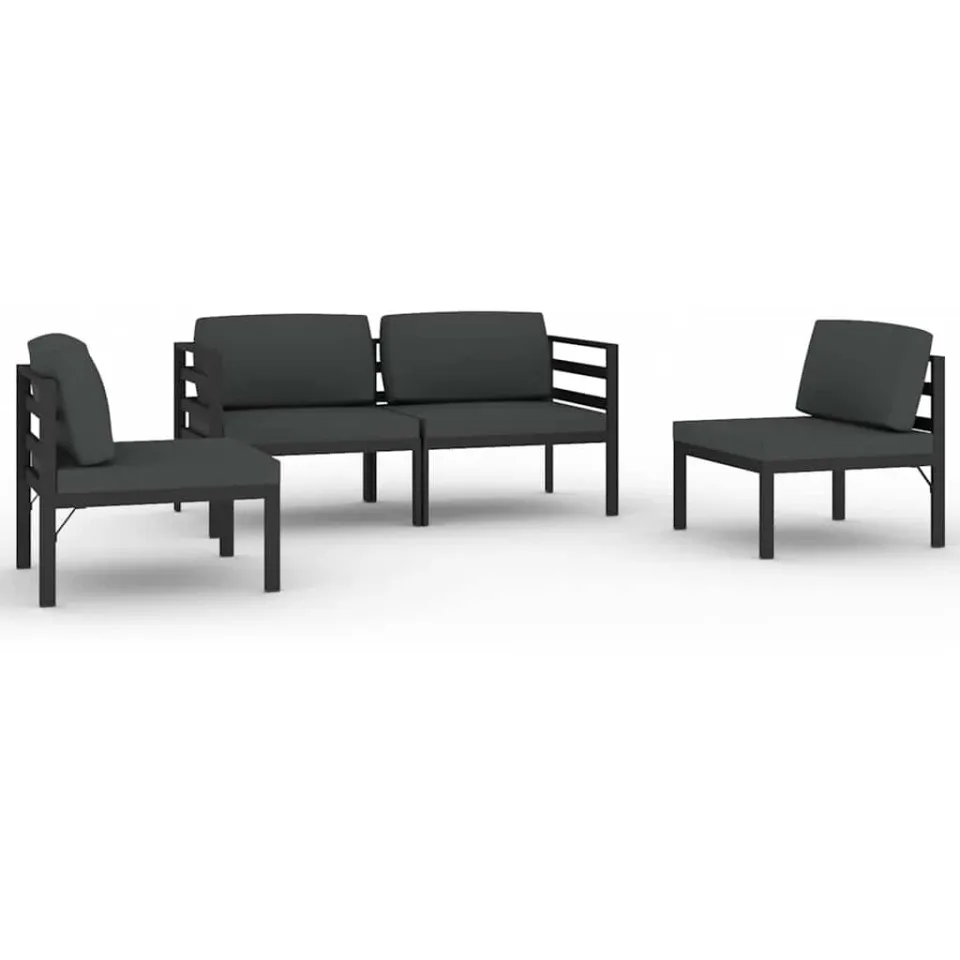vidaXL 4-delige Loungeset met kussens aluminium antracietkleurig Anthraciet