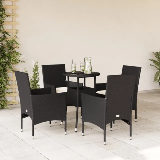 vidaXL 5-delige Tuinset met kussens poly rattan en glas zwart, foto 2