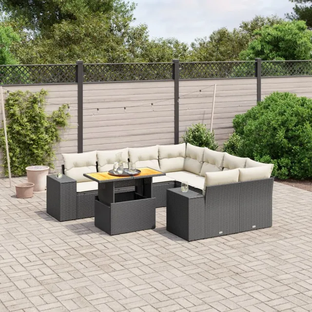 vidaXL 9-delige Loungeset met kussens poly rattan zwart, foto 2