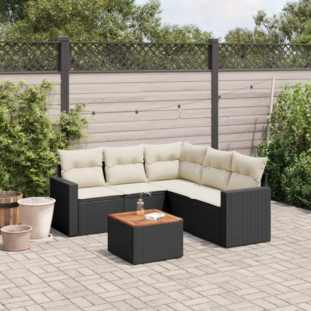 vidaXL 6-delige Loungeset met kussens poly rattan zwart, foto 2