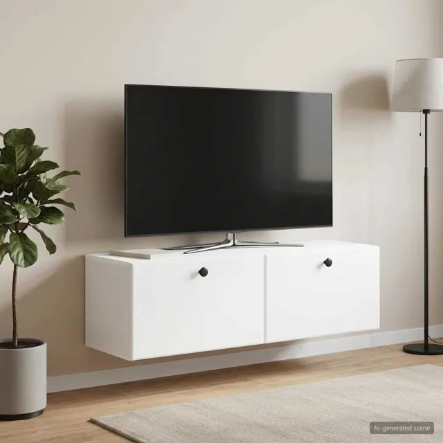 vidaXL Wandbeugel TV-kast 98 x 31 x 30 cm Wit Bewerkt hout