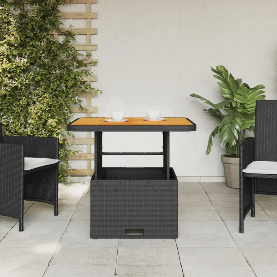 vidaXL Tuintafel 80x80x71 cm poly rattan en acaciahout zwart, foto 3