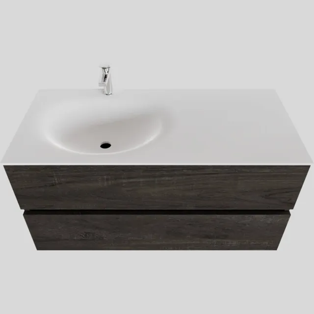 Boss & Wessing Badkamermeubel Solid Surface BWS Stockholm 100x46 cm Links Wood Dark Brown (1 kraangat) Houtlook