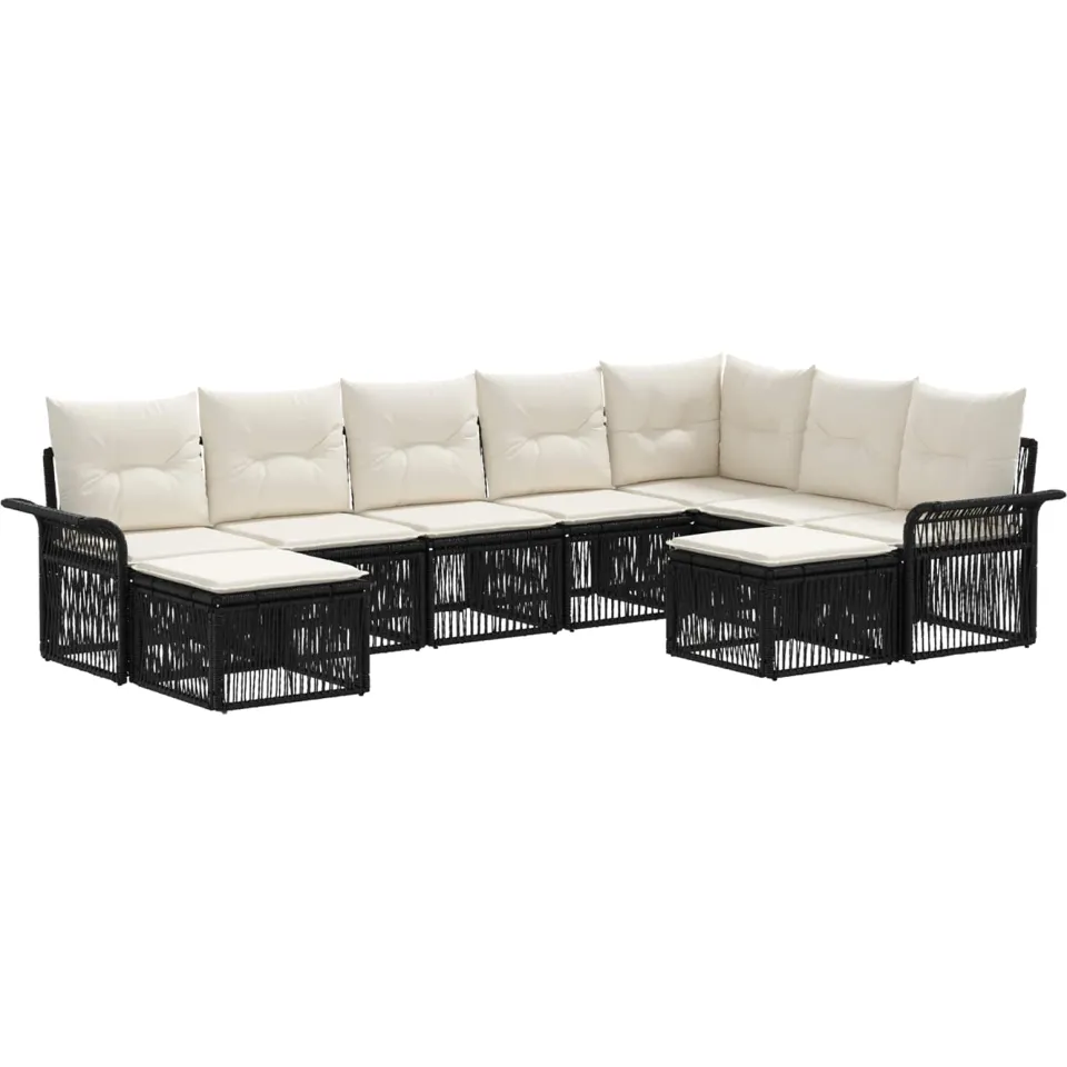 vidaXL Tuinbankenset 9 st 9-zits Zwart en Cream Wit poly rattan