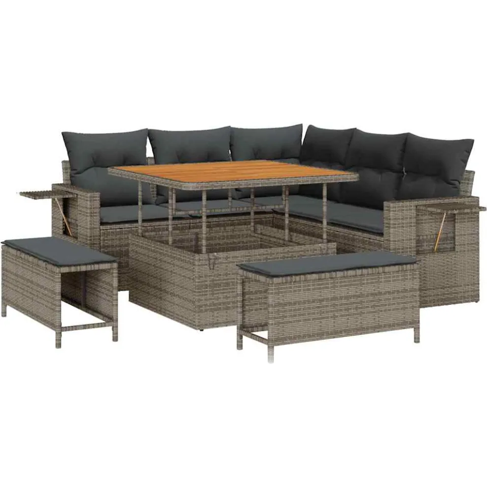 vidaXL Tuin Sofa Set 8 st Grijs poly rattan, foto 4