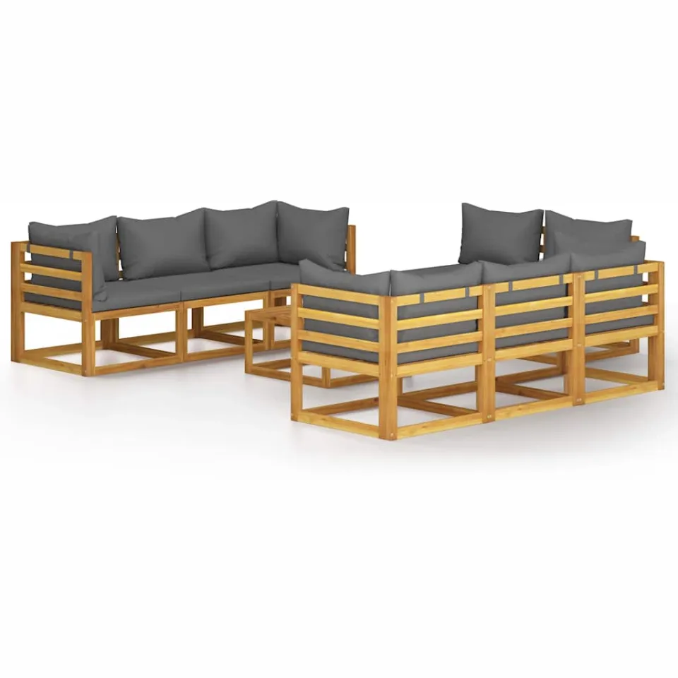 vidaXL 9-delige Loungeset met kussens massief acaciahout grijs, foto 3