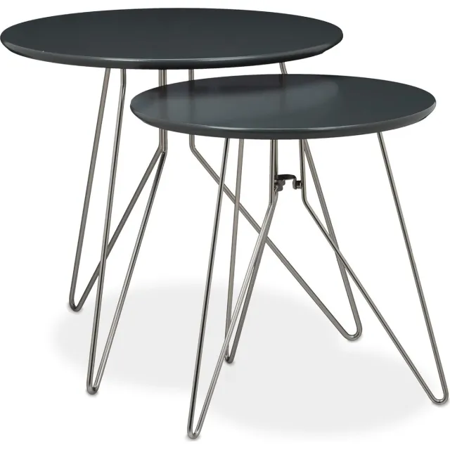 meerklose Set van 2 bijzettafels, hout, zwart, 64 x 64 x 44 cm