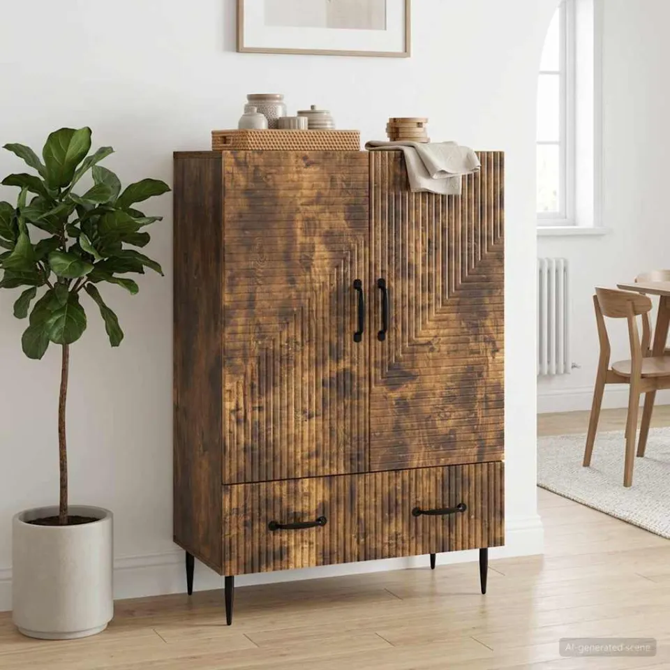 vidaXL Dressoir met lade Gerookt eiken 66 x 34,5 x 95 cm Bewerkt hout, foto 3