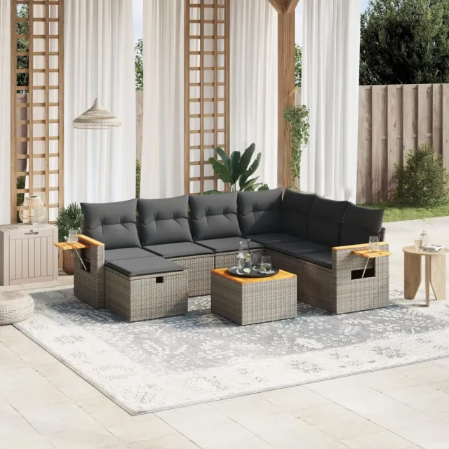 vidaXL 8-delige Loungeset met kussens poly rattan grijs, foto 2