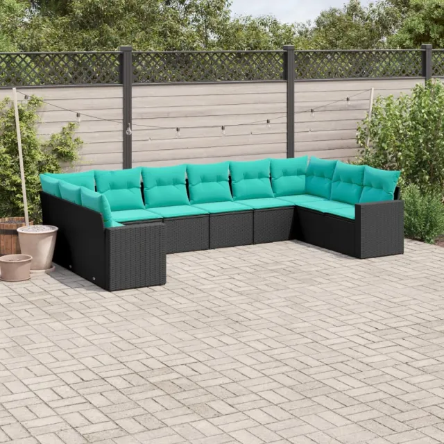 vidaXL 10-delige Loungeset met kussens poly rattan zwart, foto 2
