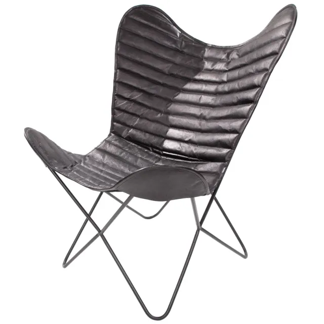 Padiro Butterfly-stoel - 71 x 78 x 89 cm - Zwart - Industrieel, Vlindermotief - Leer, IJzer - zonder armleuningen - met rugleuning