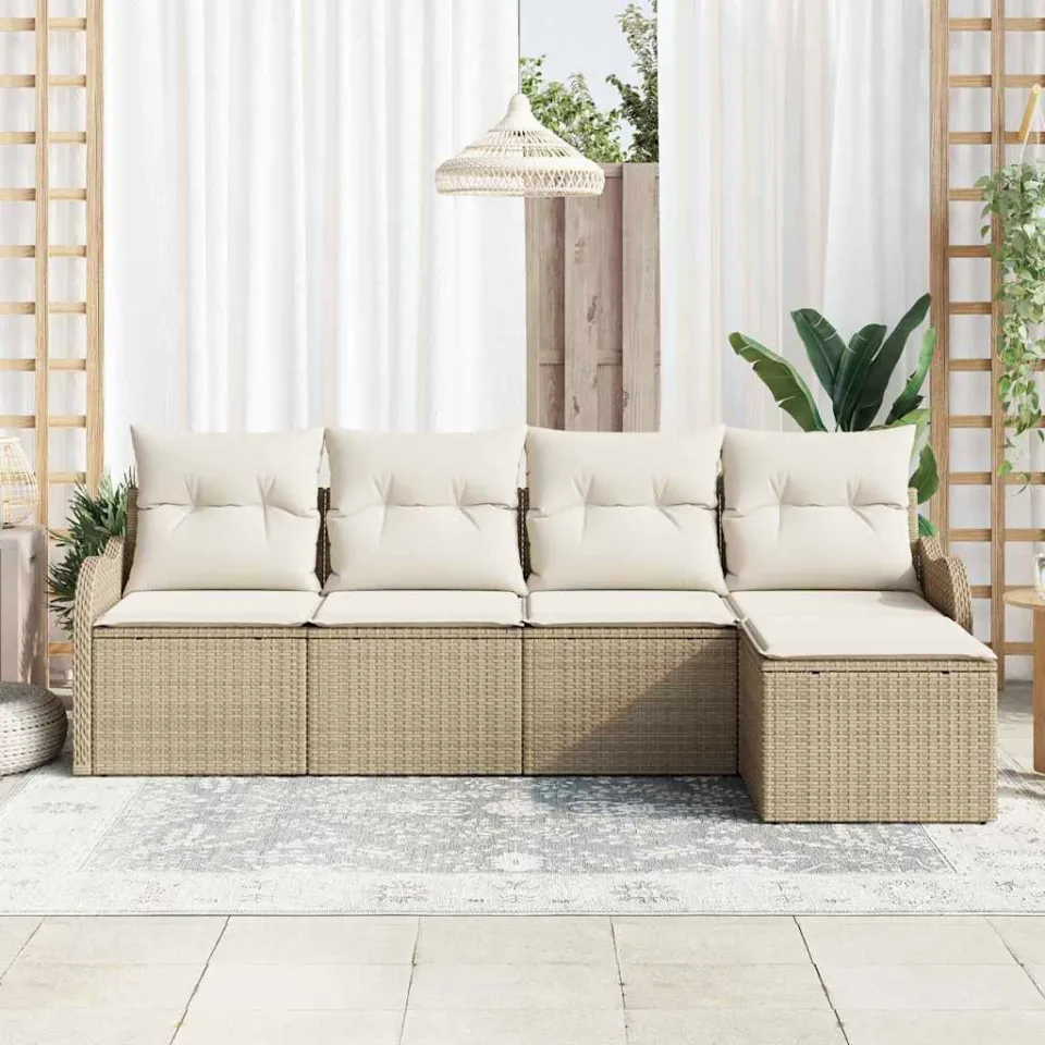 vidaXL Tuin Sofa Set 5 st Beige poly rattan, foto 3