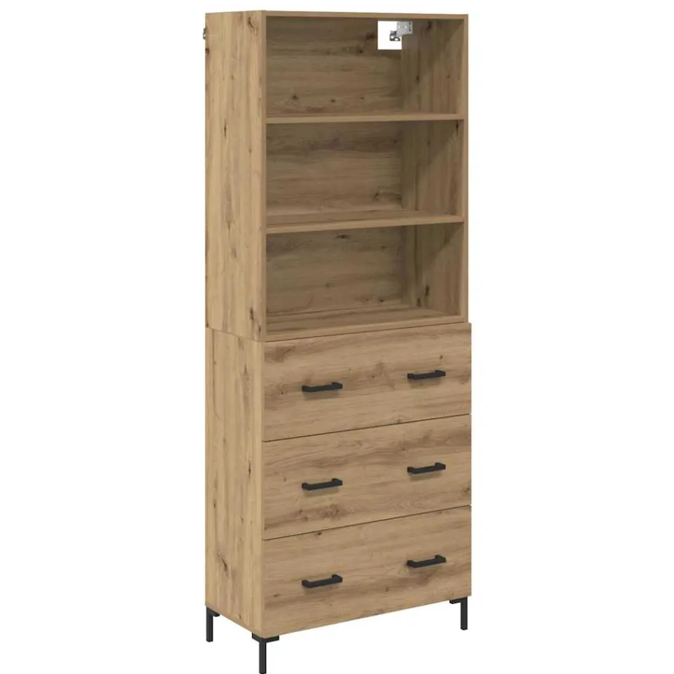 vidaXL Hoge kast Artisan Eiken 69,5 x 34 x 180 cm Bewerkt hout, foto 3