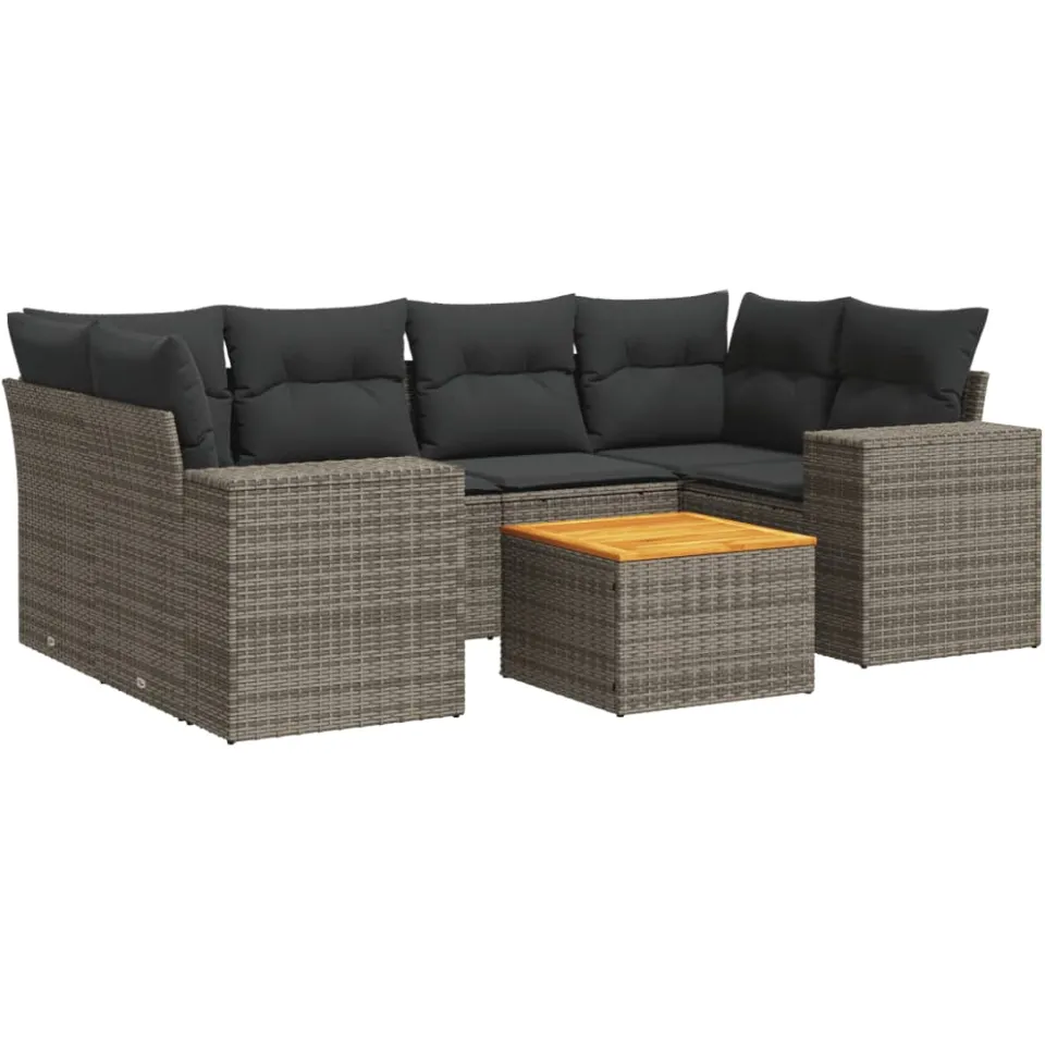 vidaXL 7-delige Loungeset met kussens poly rattan grijs