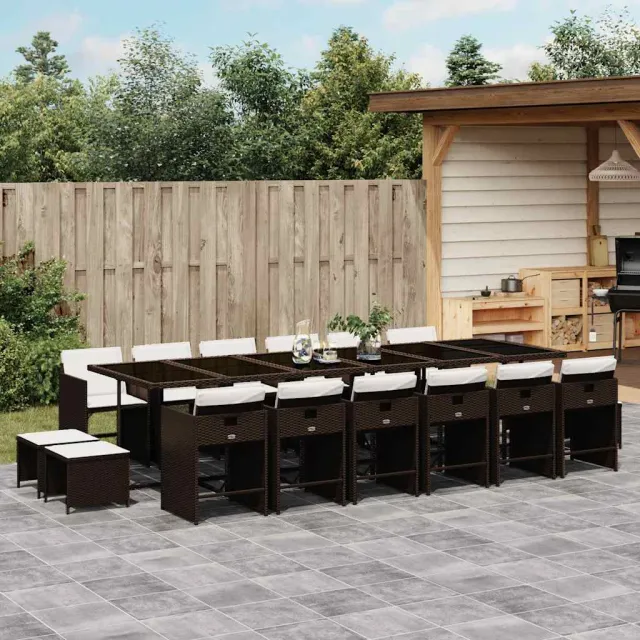 vidaXL 17-delige Tuinset met kussens poly rattan bruin
