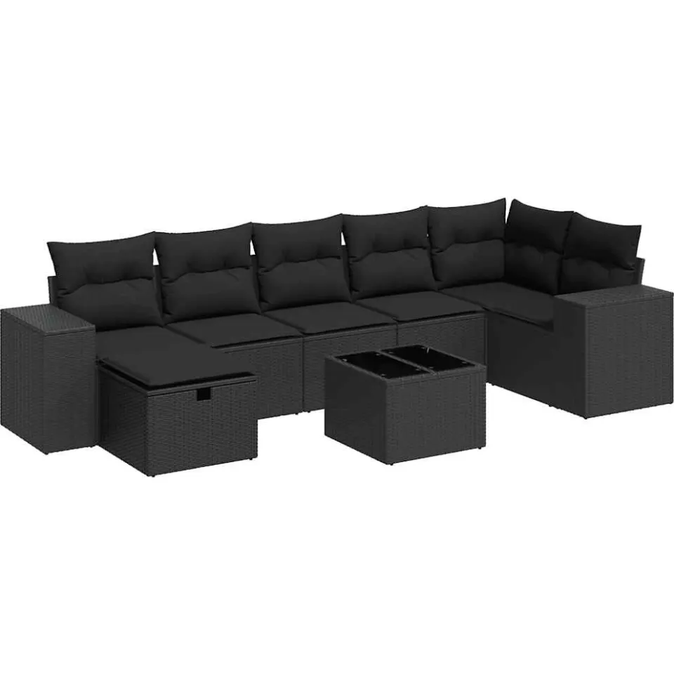 vidaXL 8-delige Loungeset met kussens poly rattan zwart, foto 3