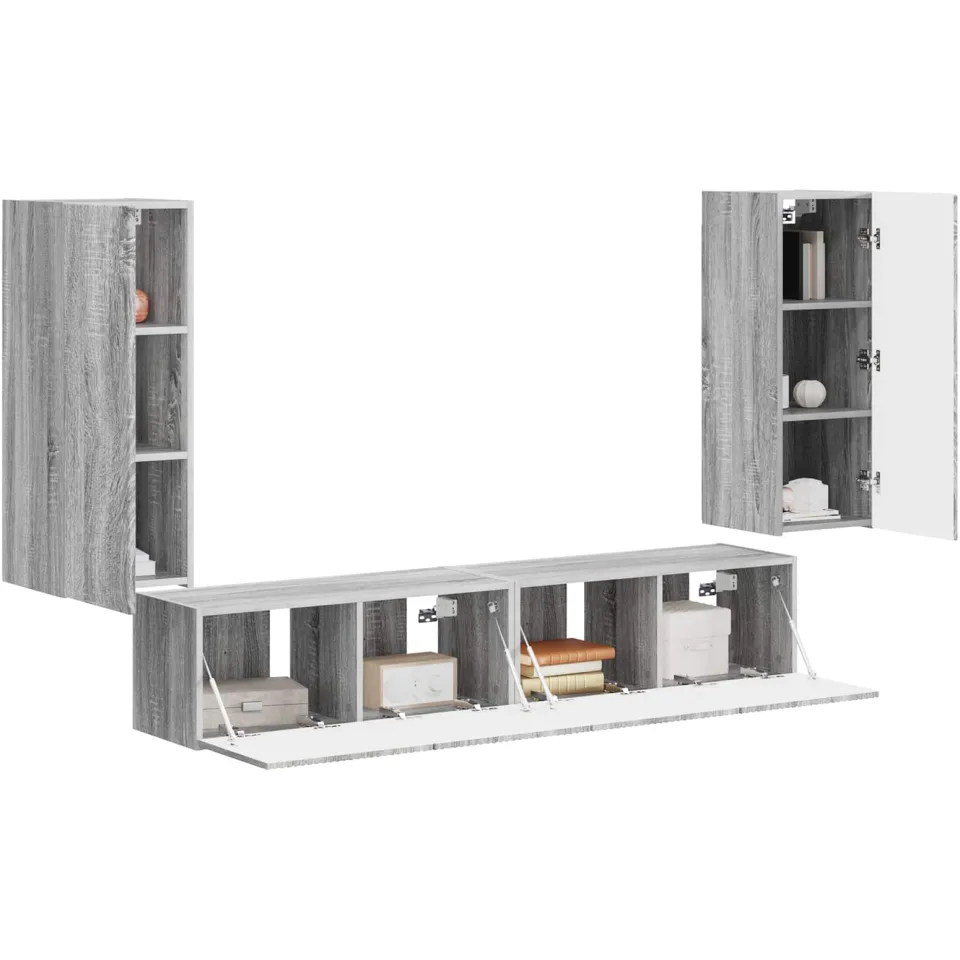 vidaXL TV Wandkast Set 4 st Grijs Sonoma Bewerkt hout