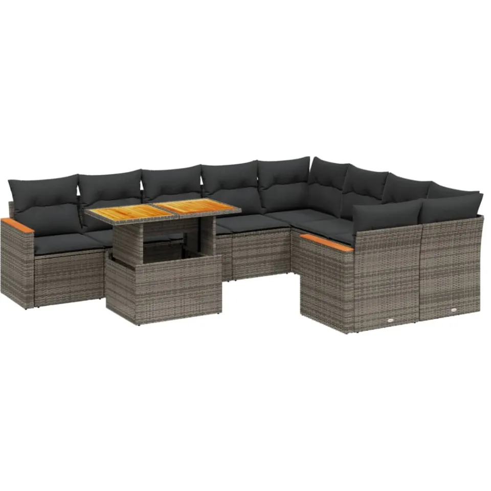 vidaXL 10-delige Loungeset met kussens poly rattan grijs, foto 3