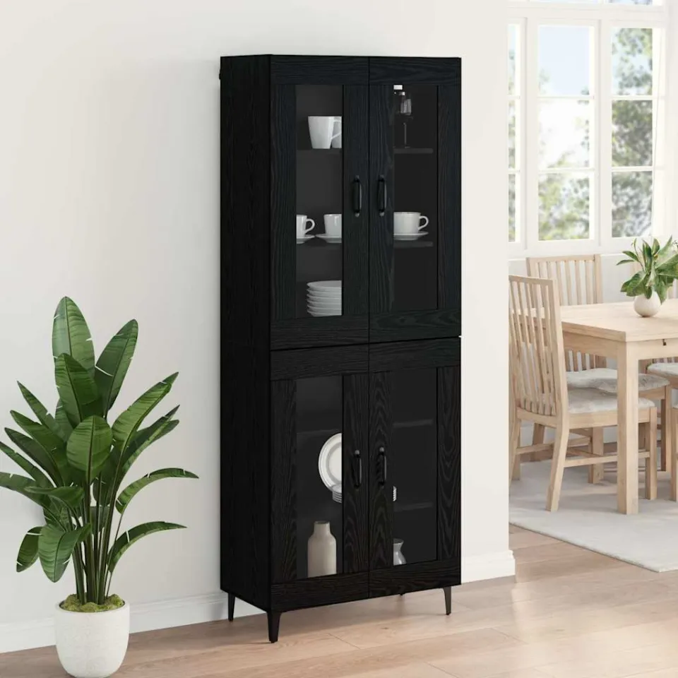 vidaXL Highboard Zwart Eiken 69,5 x 34 x 180 cm Bewerkt hout, foto 4