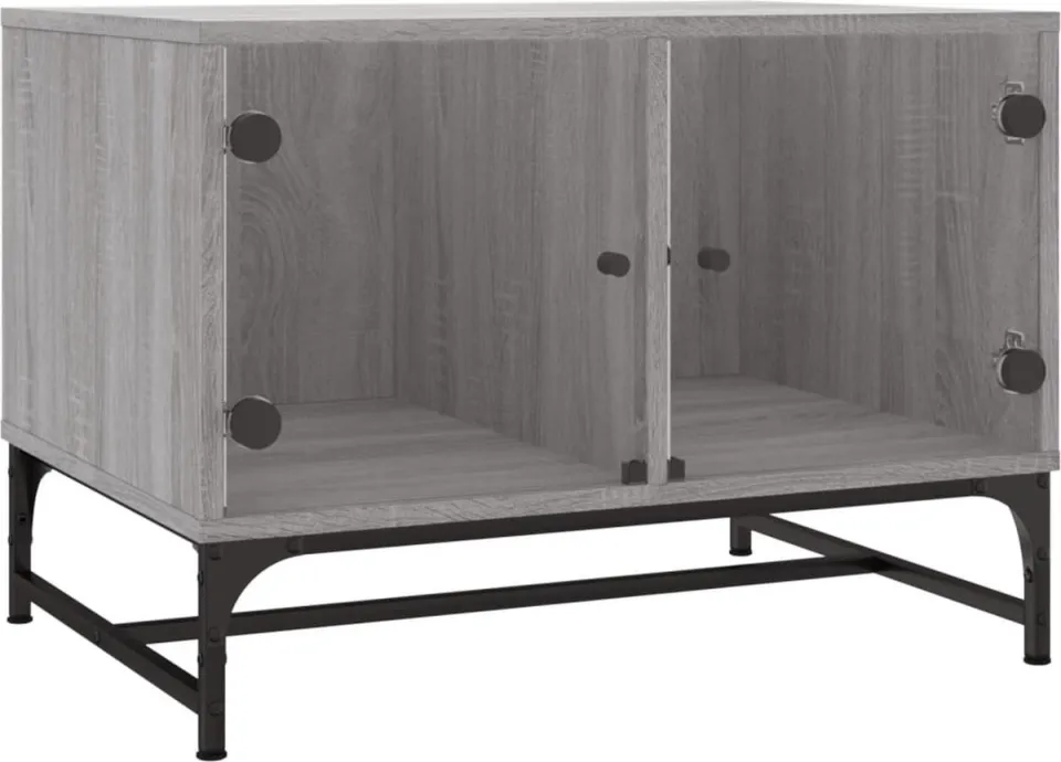 vidaXL Salontafel met glazen deuren 68,5x50x50 cm grijs sonoma eiken, foto 2