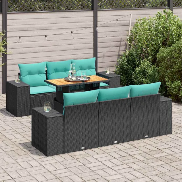 vidaXL 7-delige Loungeset met kussens poly rattan zwart, foto 2