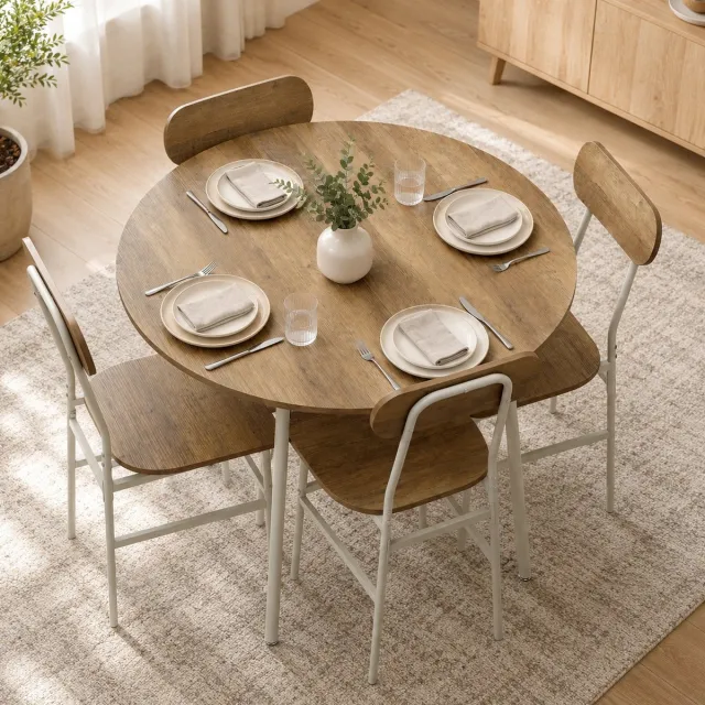 TEKROA Eettafels -Tafels - Eettafel met 4 stoelen - keukentafel met stoelen voor 4 personen - metalen frame - naturel Rovere