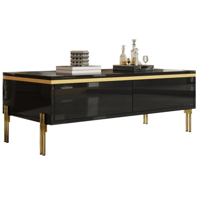Clruro Salontafel - 100x50x36 cm - Hoogglans Multifunctioneel Modern Design - MDF - Wit Zwart