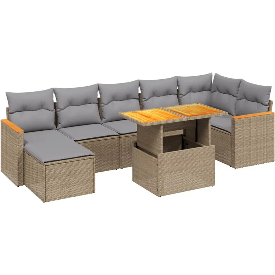 vidaXL 8-delige Loungeset met kussens poly rattan beige