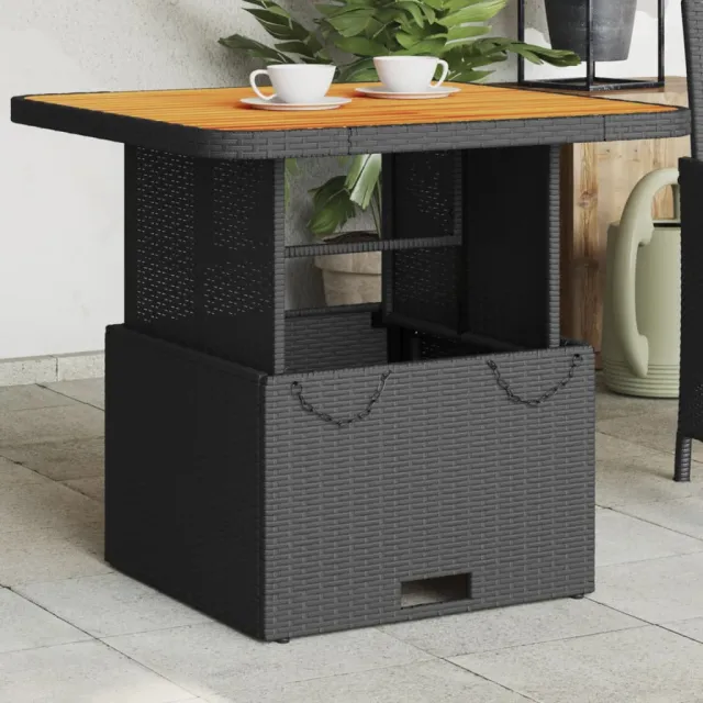 vidaXL Tuintafel 80x80x71 cm poly rattan en acaciahout zwart, foto 2