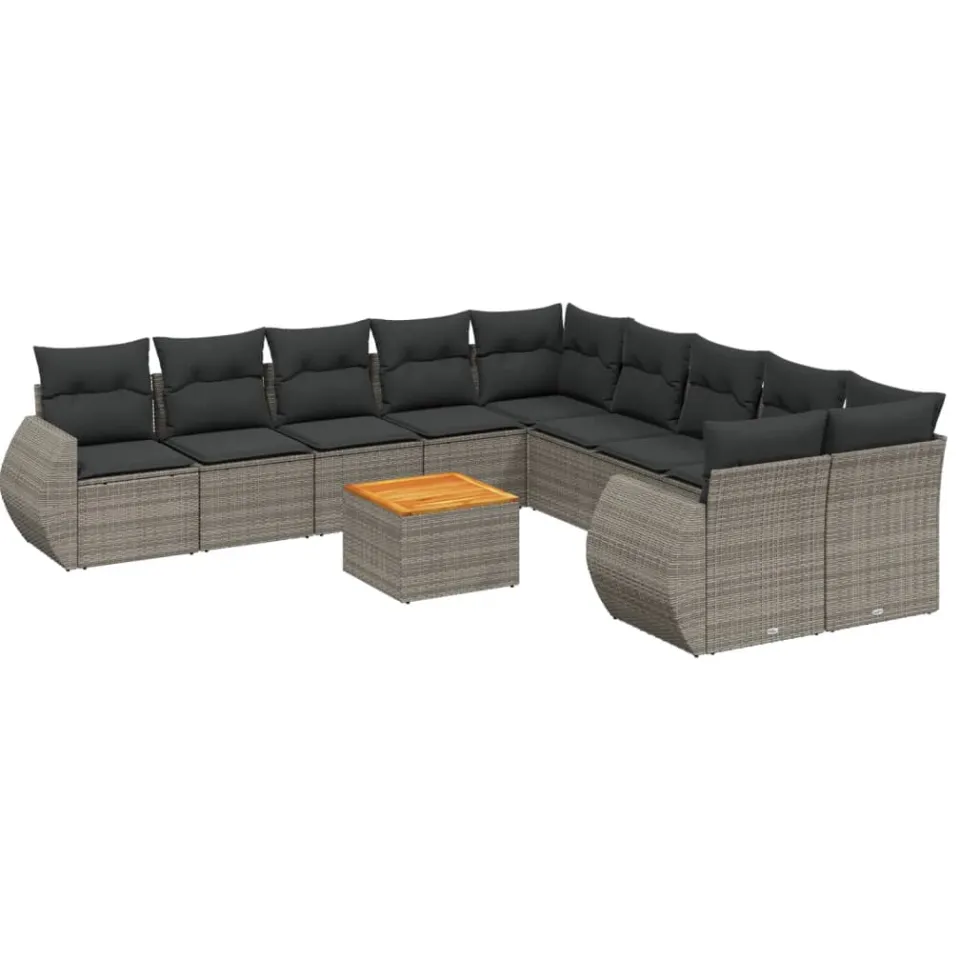 vidaXL 11-delige Loungeset met kussens poly rattan grijs, foto 3