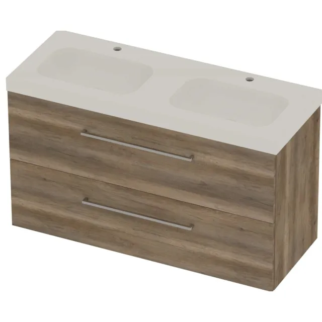 Basic-Line Moby 46 Badmeubelset Polystone 120x46x66 cm M46GWDSO120D2 Scotch Oak Glans Wit