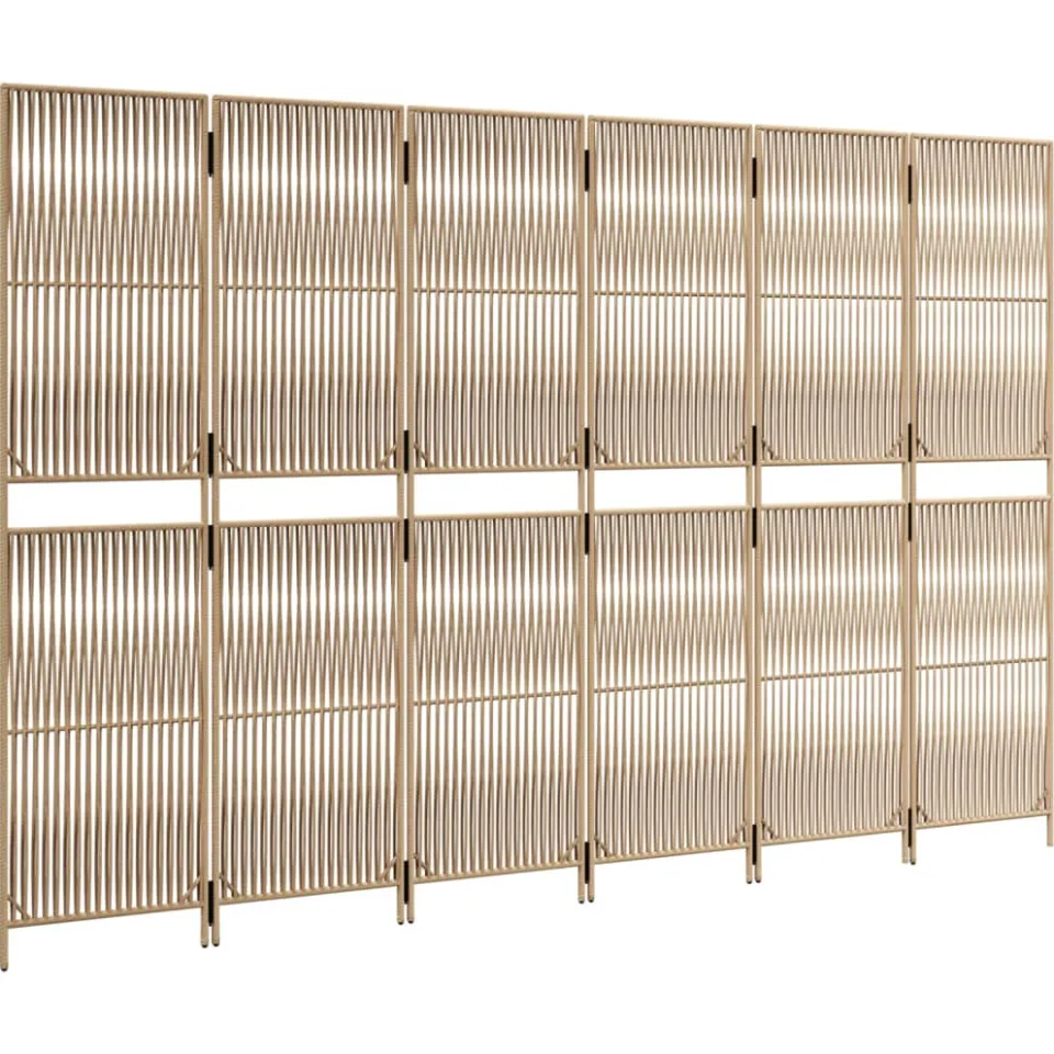 vidaXL Kamerscherm 6 panelen poly rattan beige, foto 5