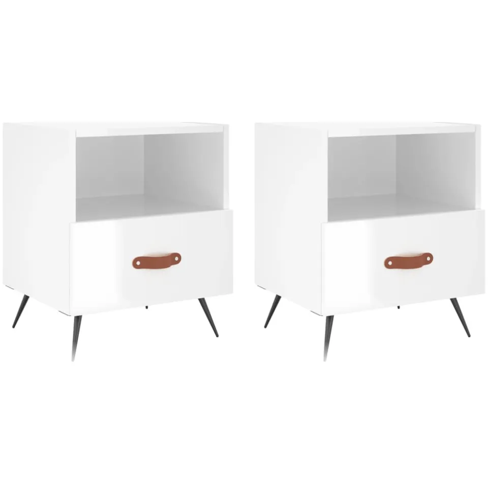 vidaXL Nachtkastjes 2 st 40x35x47,5 cm bewerkt hout hoogglans wit, foto 3