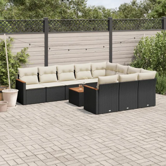 vidaXL 11-delige Loungeset met kussens poly rattan zwart, foto 2