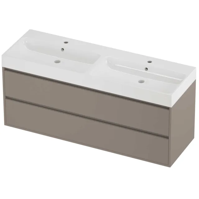 Proline Podium Badmeubelset Polystone Loft 2 Gaten 140x46x62 cm Glans Wit Clay Beige