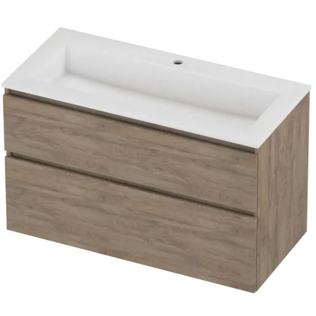 Proline Aristo Badmeubelset Polystone Elegant 1 Kraangat 100x46x62 cm Glans Wit Raw Oak Eiken