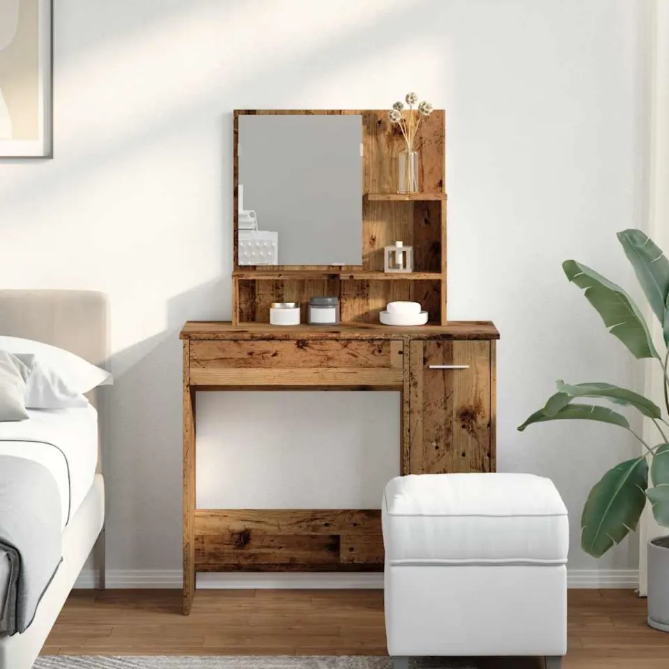vidaXL Kaptafel met spiegel 86,5x35x136 cm oud houtkleurig bruin, foto 2