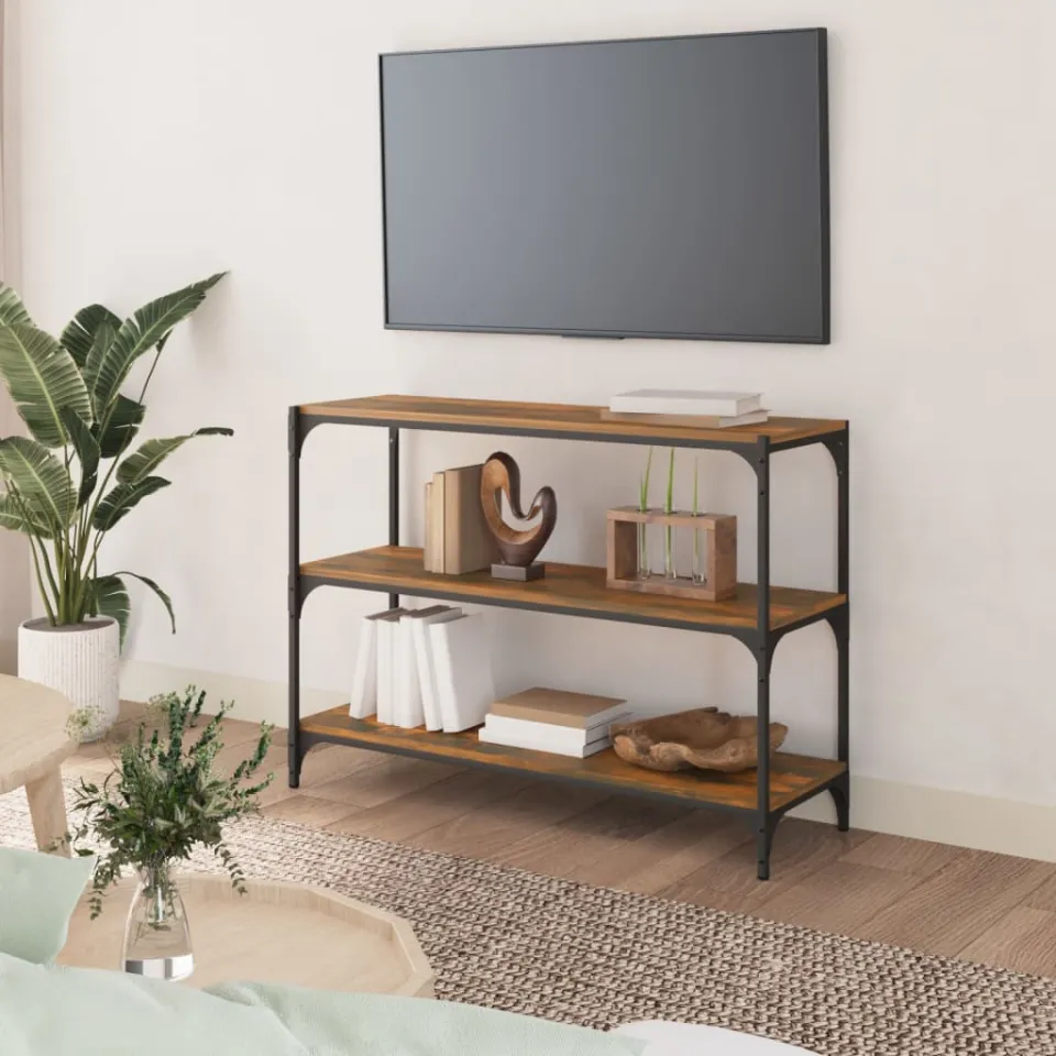 vidaXL Boekenkast 100x33x70,5 cm bewerkt hout en staal gerookt eiken, foto 3
