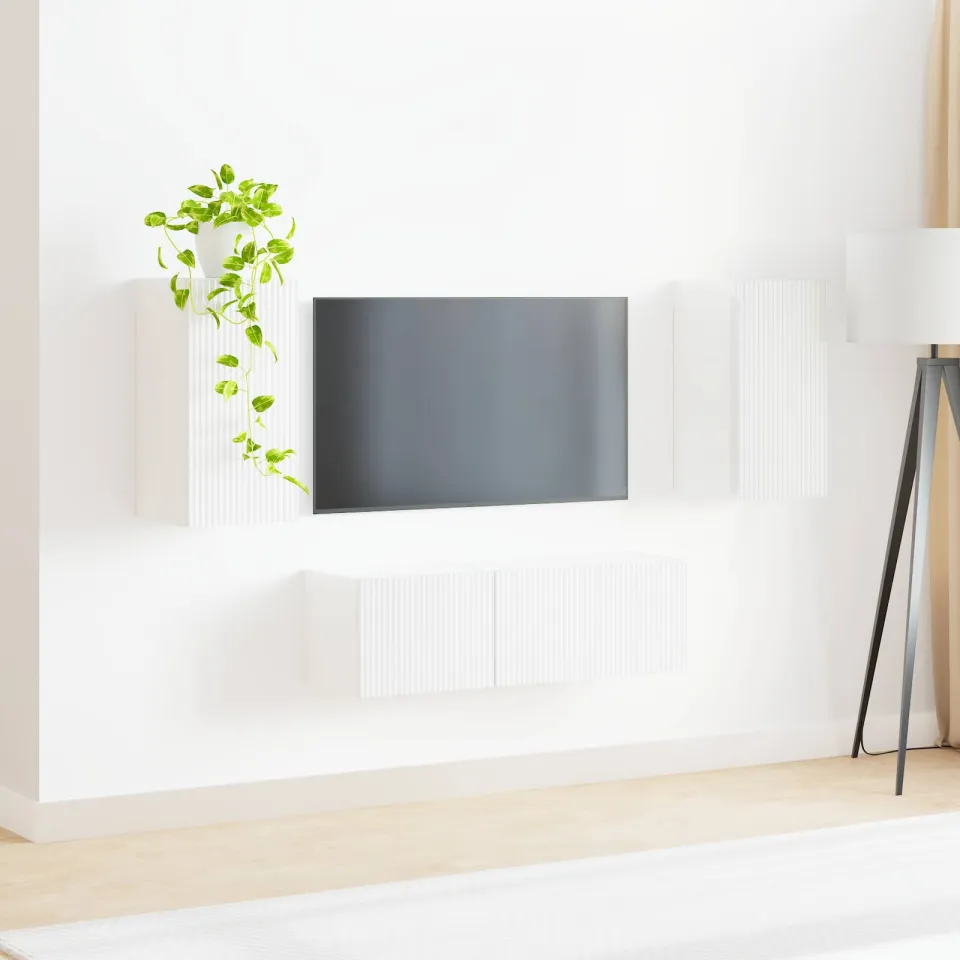 vidaXL TV Wandkast Set 4 st Hoogglans wit Bewerkt hout, foto 4